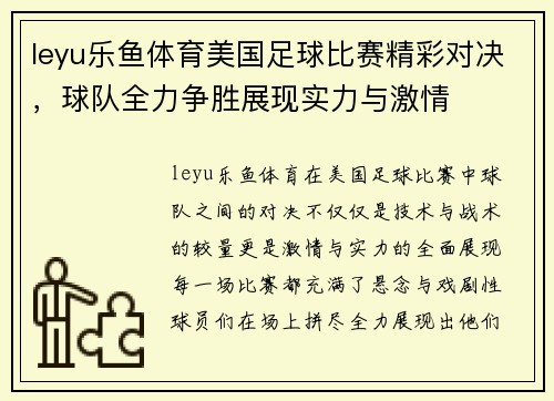 leyu乐鱼体育美国足球比赛精彩对决，球队全力争胜展现实力与激情